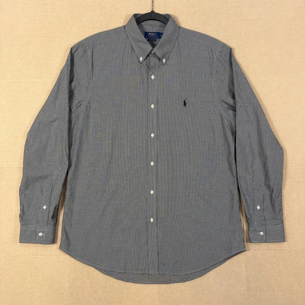 Polo Ralph Lauren Dress Shirt Men 16.5 L Classic Fit Black Gingham Long Sleeve